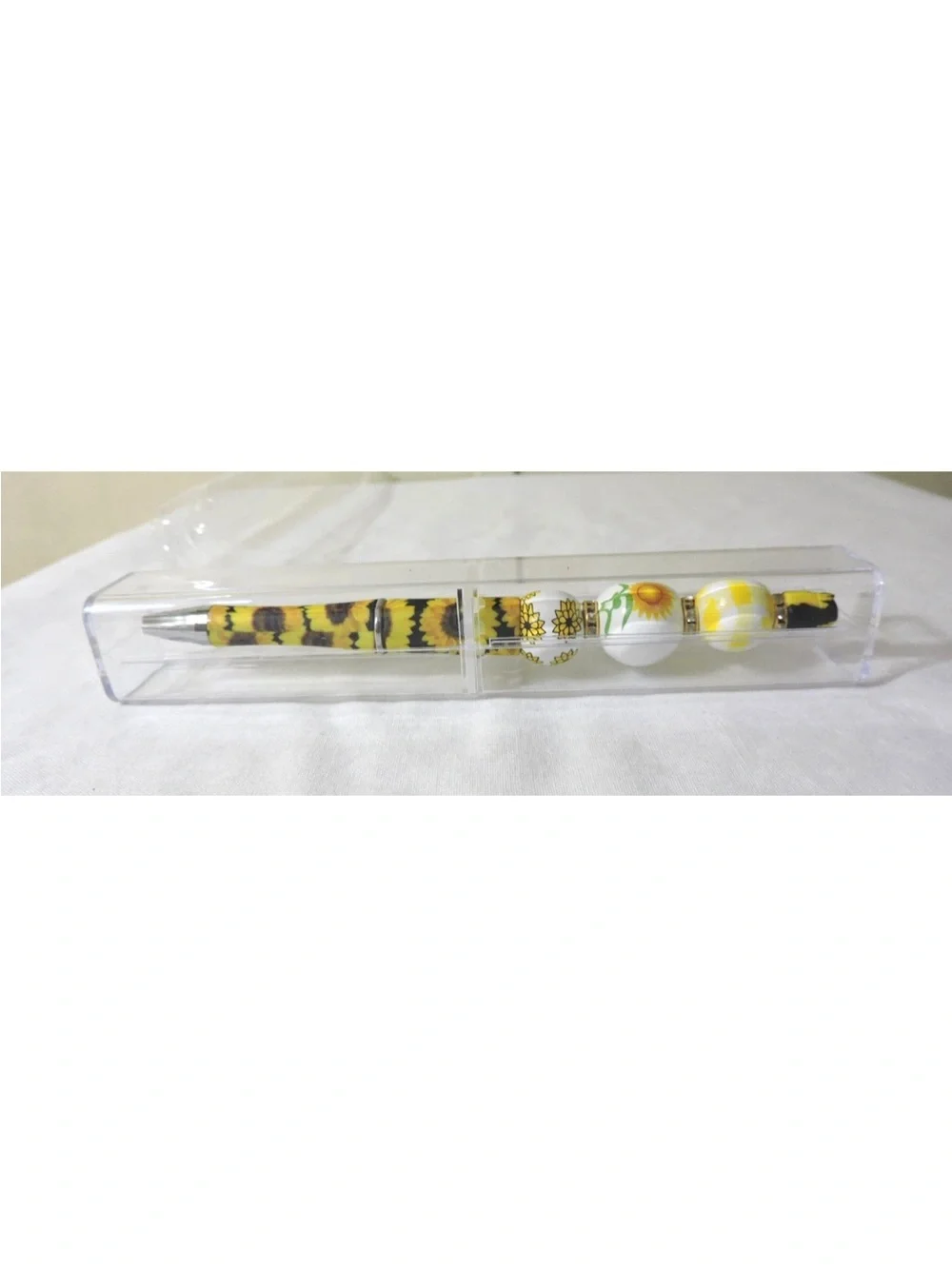 Daisy  Beaded Black Ink pen with case Handmade
